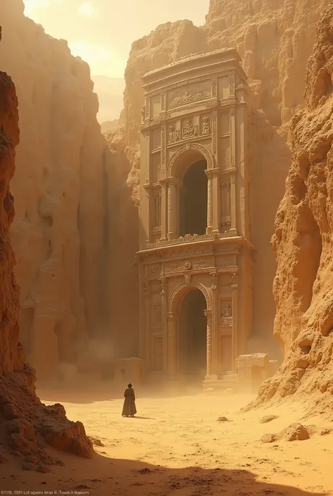 An ancient city buried under the sands of the desert 