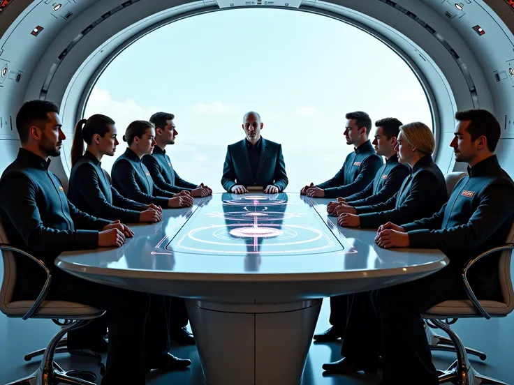 Group of leaders in a futuristic ship