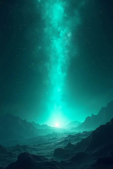  Mysterious Outer Space , beautiful turquoise light shines down,star々が glitter輝いている,Majestic scenery, shining brightly , glitter,Healing, bright future,peace of mind, is shining brightly, a message from space