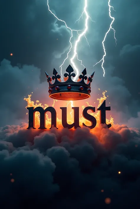 The name "MUST" with smoke, thunder and fire and A King crown over it, ultra realistic in detail., cinematic, vibrant, wildlife photography, dark fantasy, typography
علم العراق