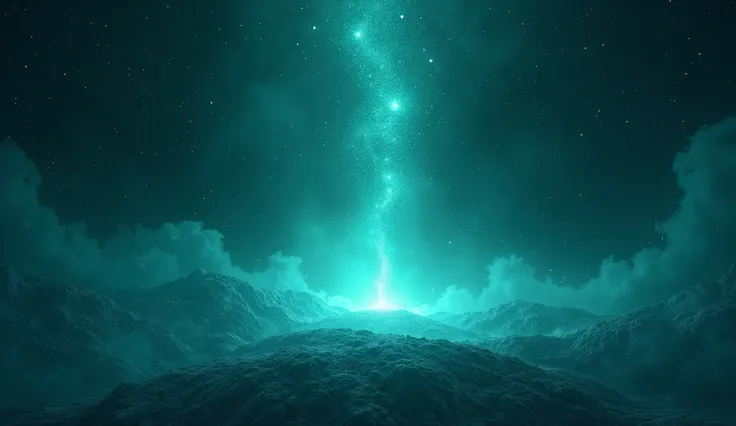  Mysterious Outer Space , beautiful turquoise light shines down,star々が glitter輝いている,Majestic scenery, shining brightly , glitter,Healing, bright future,peace of mind, is shining brightly, a message from space