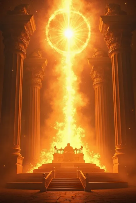 The throne of Jehovah surrounded by light; That his image is very bright as fire, with great majesty and power; very bright; surrounded by majestic angels. In the background, let's look at the infinite universe