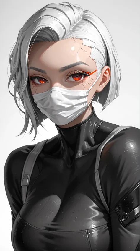 (zPDXL2), ( ponyxLv6 _Nuts), Those_Anime-Series, Expressiveh,  full body portrait,  asymmetric image , BREAK
Inhata4564 , 
 black and white , Grayscale,  simple background,  1 girl, Alone,   detailed eyes , Red Eyes, Cyberpunk ninja girl ,   face mask ,  l...