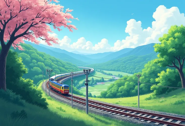 a banner background for YouTube, What do you say subscribe to aesthetic theme with its anime feature with a drawn landscape, with reference to the trains that pass in Tokyo