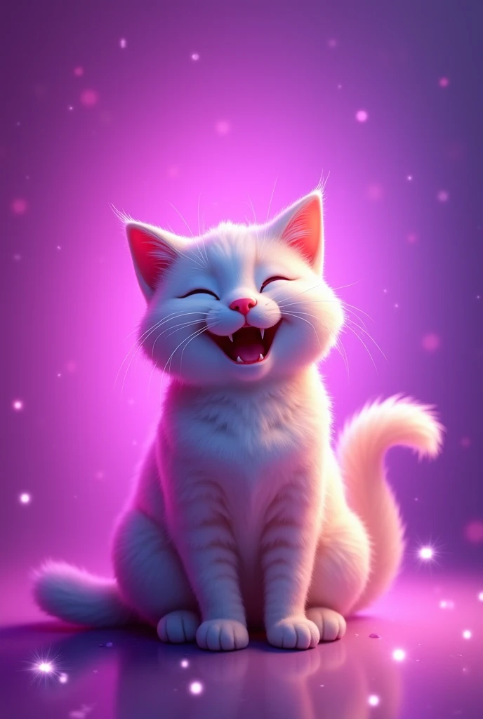 Make cat background purple shining and happy cat 