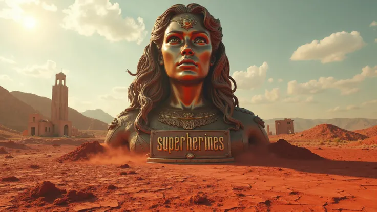 In this breathtaking 16K, ray-traced masterpiece, a colossal bronze statue of a fierce warrior woman stands majestically amidst a desolate post-apocalyptic wasteland. The low-hanging sun casts long shadows on the cracked earth, while red sand swirls beneat...