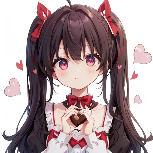 (((32K))), (((  has a heart background ))), ((( ))), ((( cute ))), (Beautiful high quality eyes ), ( cute smile), ((( dress))), (  Valentine ), ((A heart that has chocolate)), 