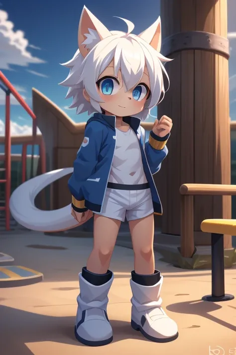 Blue hair，White hair，Blue dragon tail，The end of the tail has white fuzz，hairy，God of Art Super Top Quality, Super detailed, High resolution, Anime cute art style, The best anime, 8k, Kona sauce wallpaper, Pixiv Contest Winners, Perfect anatomical structur...