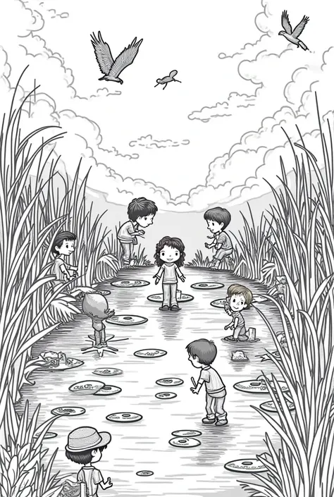 Please generate a coloring image for me on the theme of World Wetlands Day for second-grade ren 