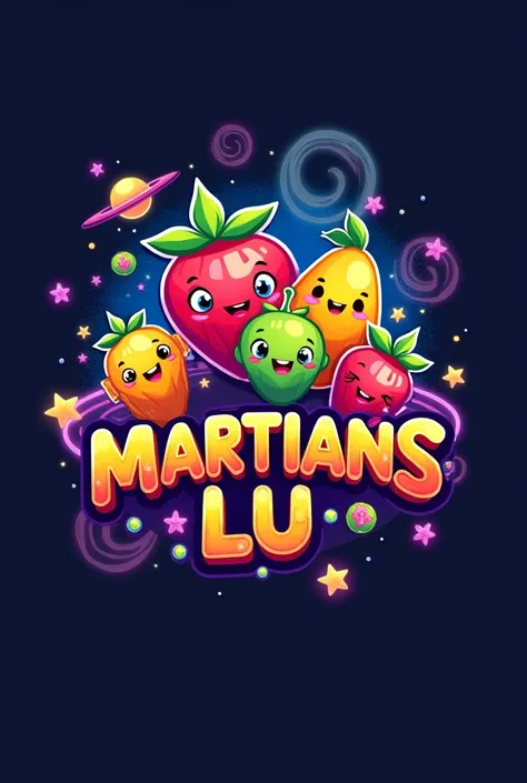 I would like to create a logo that features animated fruit Martians and has the title Martians Lu