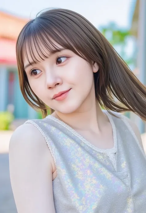  beautiful and cute young girl like an angel,
 beautiful detailed eyes, (5:1.2),
 Detailed Double Eyelids ,
(soft saturation: 1.3), 
(debtair skin: 1.3),V-shaped jaw,
( big eyes:1.4),
 long straight brown hair , 
 See-Through Bangs,
Sharp debtocus,
  beaut...