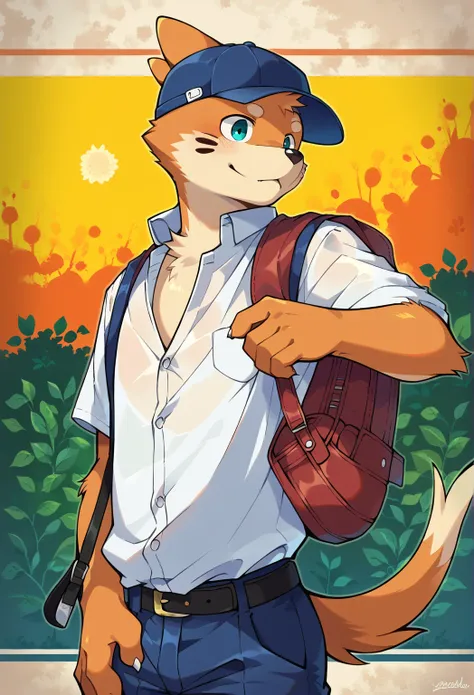 score_9, score_8_up, score_7_up, rating_safe, anthro, 1boy solo, furry, buizel, school uniform, gakuran, male school uniform,AddXL,ITMStyle, dynamic background, detailed background, outside, baseball hat, open uniform, white shirt with his favorite basebal...