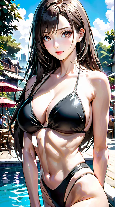 (((((Tifa lockhart,Final Fantasy 7:1.2))))),((High Quality,masterpiece,Anime Style,High Quality,8k,Details,Ultra-Details:1.3)),Long legs:1.2,Perfect Style:1.4,double eyelid,30-year-old woman,((((one woman,facial beauty,facial beauty,Outdoor,upper body:1.5)...