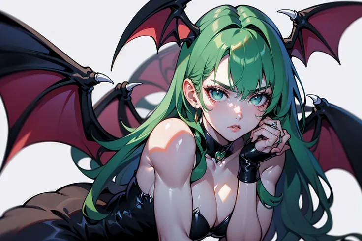 {-erro_de_anatomia:1.0} (best quality,4k,8k,highres,masterpiece:1.2) (masterpiece, top quality, best quality, official art, beautiful and aesthetic: 1.2), (1 woman: 1.3) Succubus girl, (morrigan aensland) long green hair , green eyes, (crystal eyes) succub...