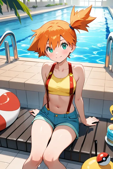 Misty, the aquatic Pokémon trainer, looks younger, short and agile. At the age of 13, she loves to play in the pool with the exciting Pokémon Matchamp in a very hot and intimate romantic atmosphere . In the style of Pokémon anime season 1 