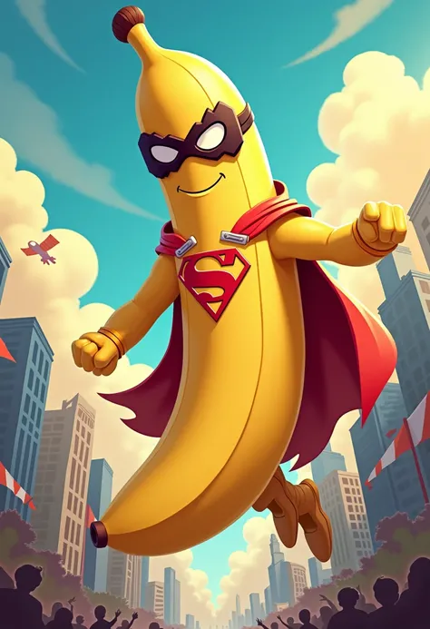 cartoon, a brown banana that resembles a superhero