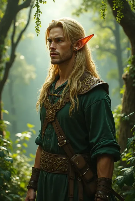 A ranger , elfo, 1,82 tall and 73 kg in weight.  golden-haired ,  light green eyes, medium-light skin 