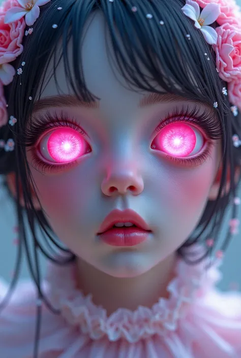 Pink eyes with long lashes with flowers eye accessories 