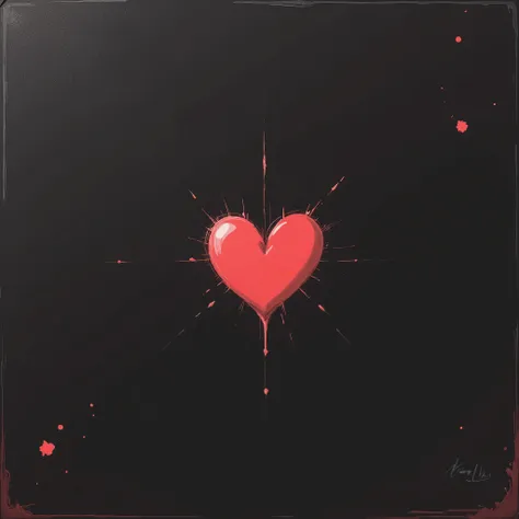 A minimalistic heart draw with pen but its kind of nostalgic, it feels like it needs love and it's surrounded with a dark aura, it needs to feel alive, dark heart and dark background, dominating black and grey color, in corner are a bit of blood 