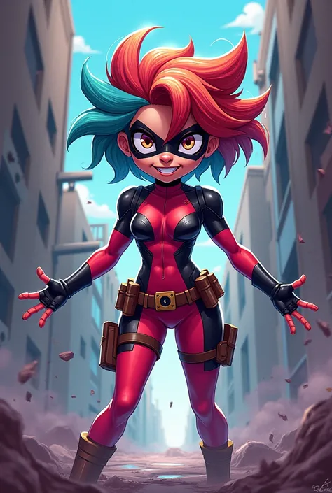 Create a shape-shifting character in the form of a cartoon Deadpool's ex-girlfriend