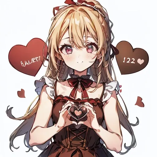 (((32K))), (((  has a heart background ))), ((( ))), ((( cute ))), (Beautiful high quality eyes ), ( cute smile), ((( dress))), (  Valentine ), ((A heart that has chocolate)), 