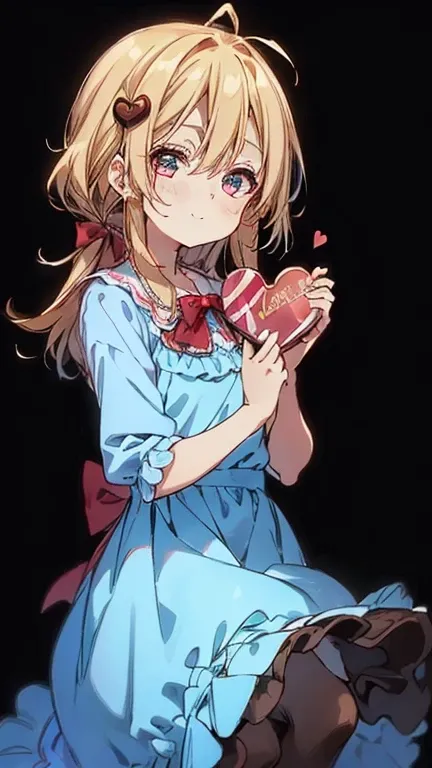 (((32K))), (((  has a heart background ))), ((( ))), ((( cute ))), (Beautiful high quality eyes ), ( cute smile), ((( dress))), (  Valentine ), ((A heart that has chocolate)), 