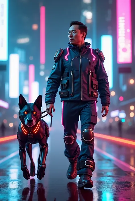 Cria uma NFT cachorro doge do ElonMusk vestido de mega Men Elon MUSK andando  junto com um cachorro da raça de cachorro doge com trage futurista de mega Men 🐶 robótico com muitos néon brilhante do futuro 