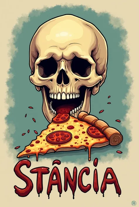 A skull eating a pizza with the name Stancia under the skull. Do something else  