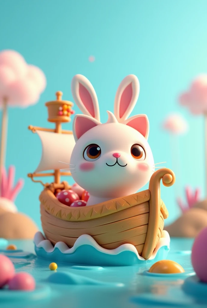 A cute ship 3d animation animal with background 