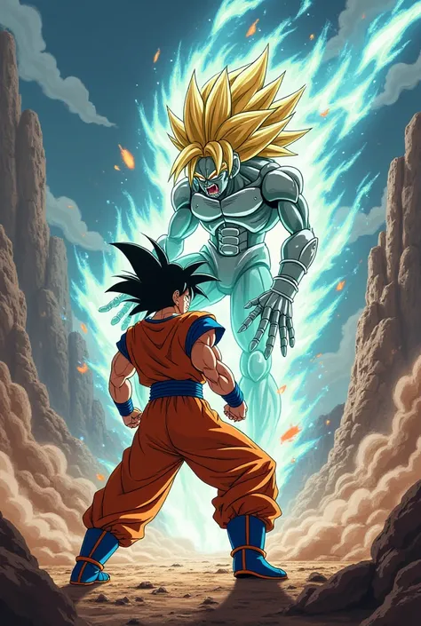 Create a picture of Goku fighting the new enemy