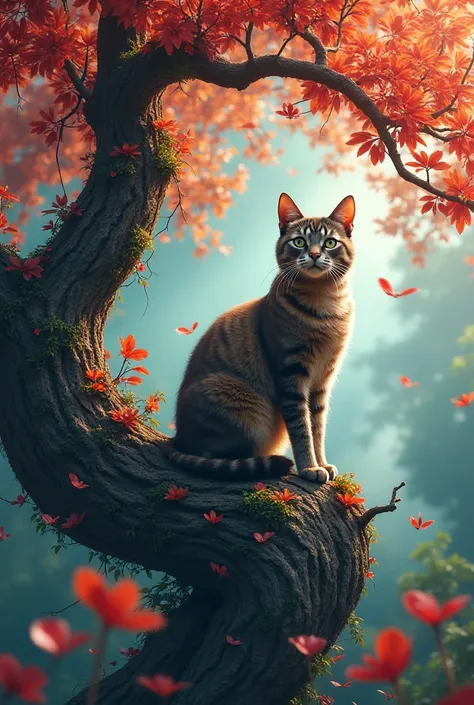 A cat in a bright tree 