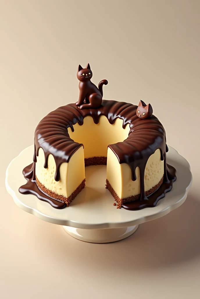  BEST QUALITY,   very detailed、8k、  high resolution, Cheesecake(hole)、 drawn with chocolate sauce、Cat picture decoration 、