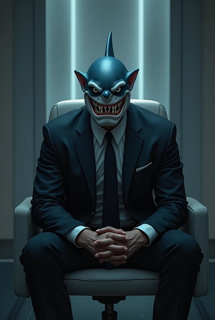 Create an administrator image for me with the name Mr. Shark sitting at a table