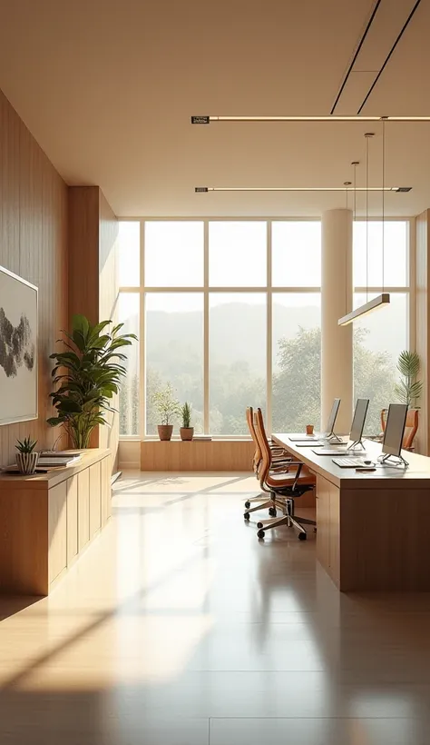 Beautiful office interior, Light tones 4K. Realism.