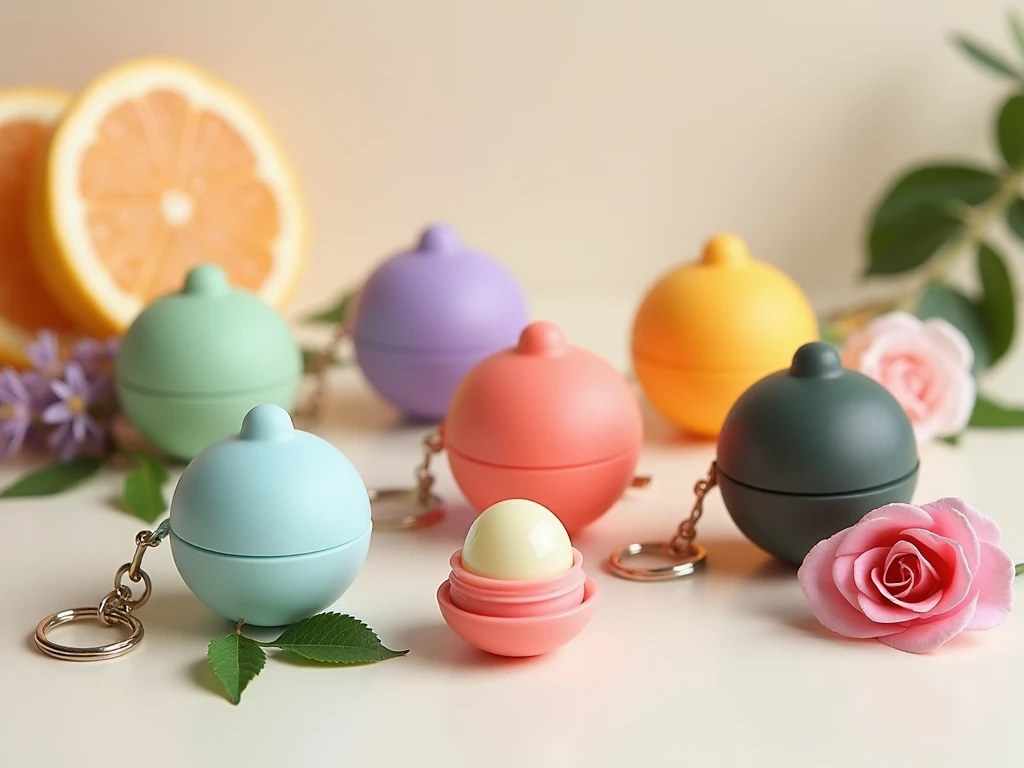 Prompt สำหรับเจนรูป

*“A high-quality product photograph of five portable aroma balm keychains, each in a unique and vibrant color representing different scents. The design is spherical with a smooth matte finish, featuring a twist-open cap and a small met...