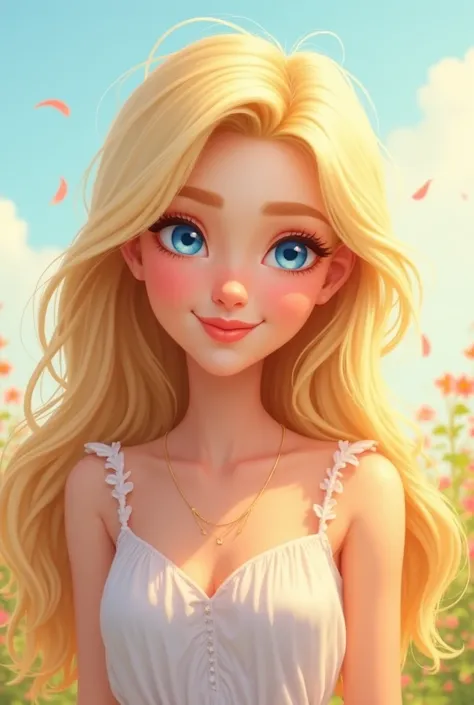 Create an image of an attractive blonde girl cartoon style