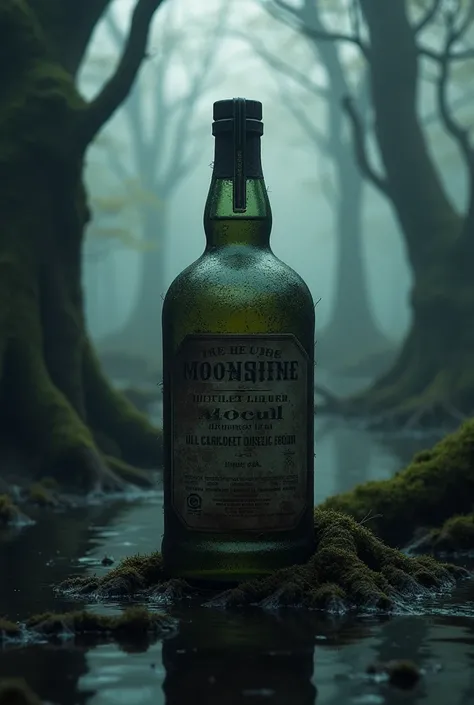 I will create the art of moonshine a marsh bottle with a dark color