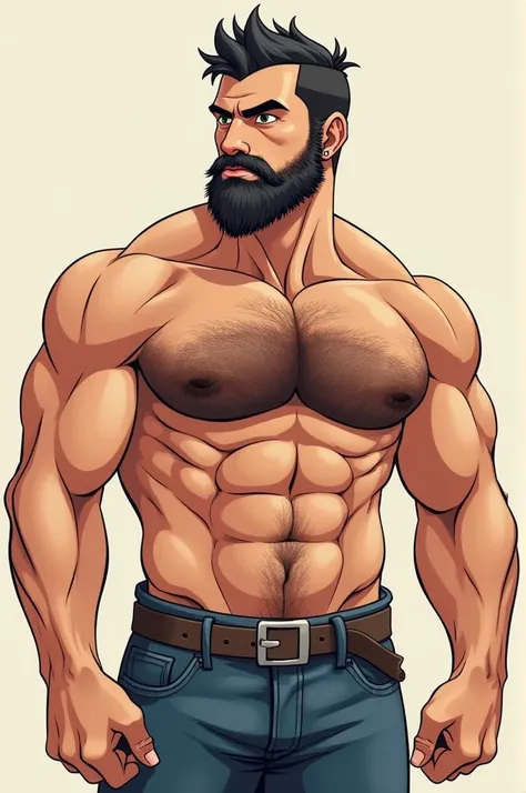 Shirtless mature man hairy chest anime cartoon style