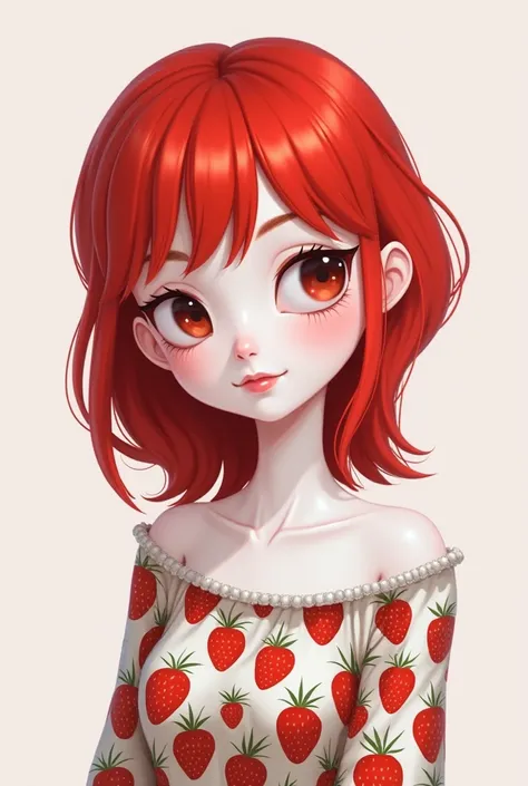 Roblox character red hair with fringe white skin without shorts and with a strawberry blouse only in
Cima