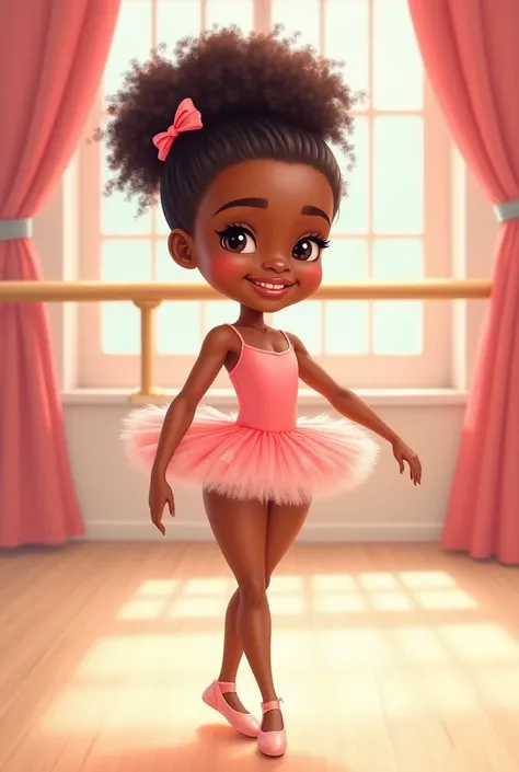 Cartoon of a black girl ballerina with curly hair 