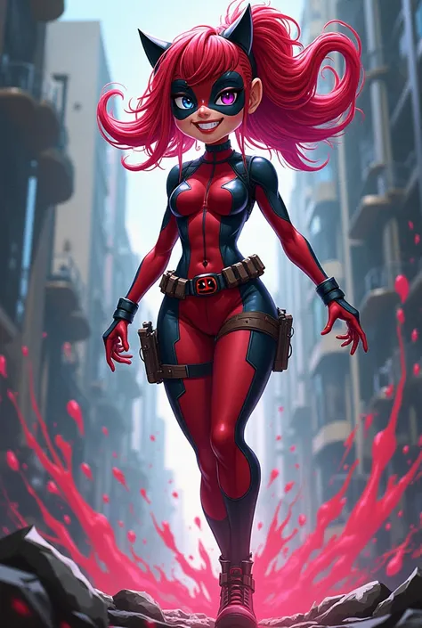 Create a shape-shifting character in the form of a cartoon Deadpool's ex-girlfriend