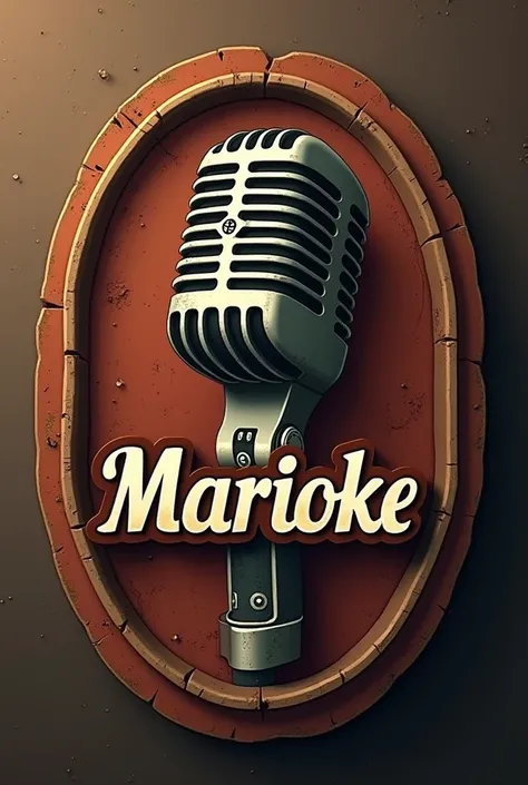 a logo for a karaoke with the name of MARIOKE, with a vintage microphone in the background