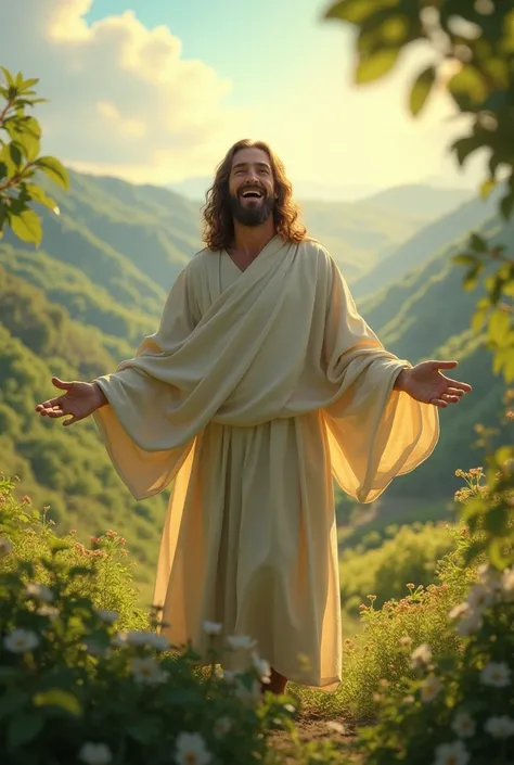 Jesus of Nazareth happy in nature 