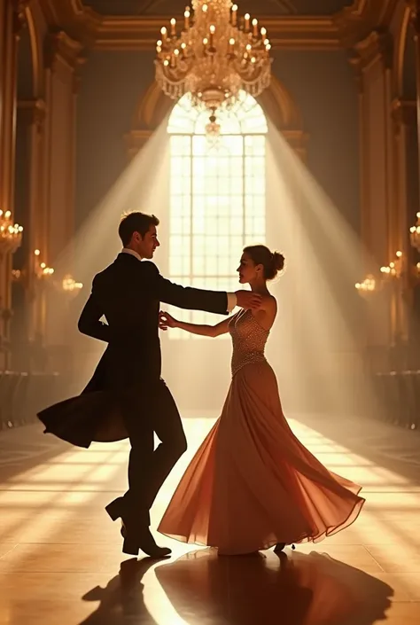 Create a video of a couple dancing in the ballroom with real people