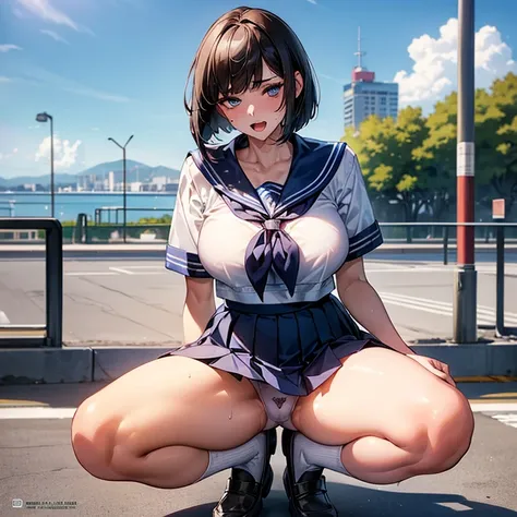 (((perfect anatomy, anatomically correct, super detailed skin))), 1 girl, japanese, high school girl, shiny skin, watching the viewer, 
beautiful hair, beautiful face, beautiful detailed eyes, (short hair:1.1, bob cut:1.2), dark blonde hair:1, blue eyes, b...