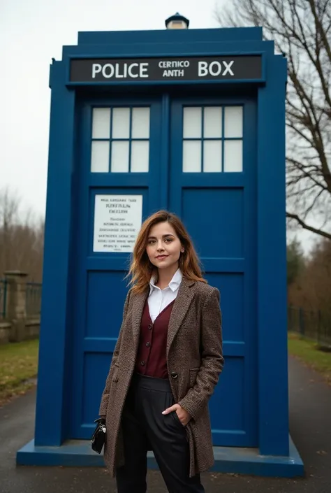 Gemma voleman stanfing outside the tardis