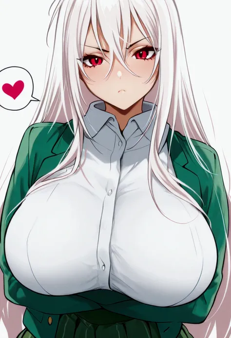 masterpiece, moka,white hair, long hair, red eyes,,school uniform, white hair,long long hair, bang,, long hair,Big breast, serious face,, details,perfect, details master pieces,high quality,, feminine, perfect,realistic, perfect , proud, perfect legs, musc...