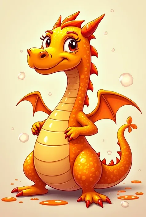 Cartoon, Dragon., made out of orange cola, toon, round belly, big long snout, fat