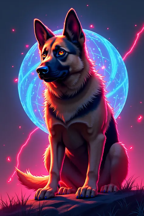 chien type german shepherd manga , décor naruto et gamer