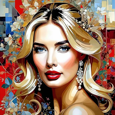 Pearl Ivanka Trump (( Mikhail Vrubel style )),  magical naive art ,  primitivism ,  Protogene ,  crimson 
, (( best quality,  masterpiece )), (( Highest level of detail)), brut:1,1, 8K Ivanka trump face